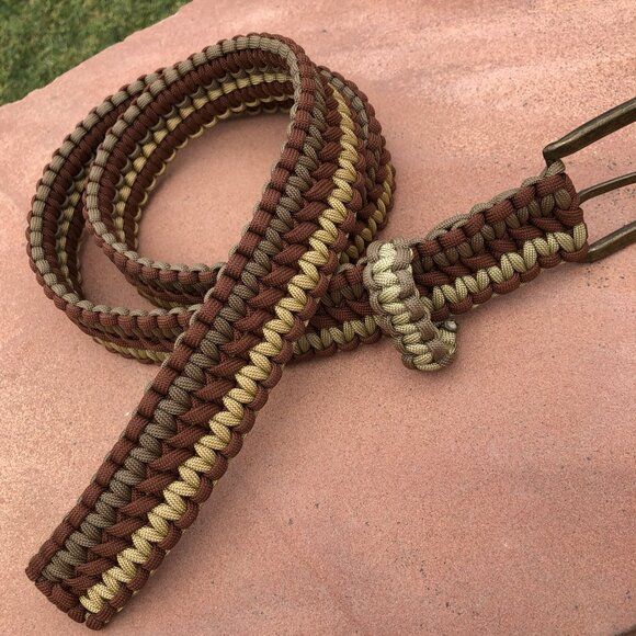 Paracord Belt Survival Military Outdoor Style Brown and Tan 44" Handmade in USA - Picture 1 of 13